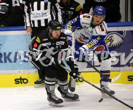 EBEL. Eishockey Bundesliga. VSV gegen Dornbirn Bulldogs.  Anton Karlsson,  (VSV),  Nicholas Ross (Dornbirn Bulldogs). Villach, am 3.12.2021.
Foto: Kuess
www.qspictures.net
---
pressefotos, pressefotografie, kuess, qs, qspictures, sport, bild, bilder, bilddatenbank