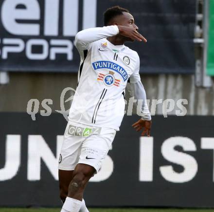 Fussball. Bundesliga. SK Austria Klagenfurt gegen  SK Puntigamer Sturm Graz. Torjubel Kelvin Kwarteng Yeboah (Graz). Klagenfurt, am 12.12.2021.
Foto: Kuess
www.qspictures.net
---
pressefotos, pressefotografie, kuess, qs, qspictures, sport, bild, bilder, bilddatenbank