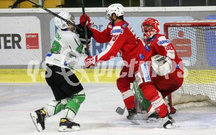 EBEL. Eishockey Bundesliga. KAC gegen	HK SZ Olimpija. Niklas Andre Wuerschl, Sebastian Dahm,  (KAC),  S Guillaume Leclerc (Olimpija). Klagenfurt, am 17.12.2021.
Foto: Kuess
www.qspictures.net

---
pressefotos, pressefotografie, kuess, qs, qspictures, sport, bild, bilder, bilddatenbank