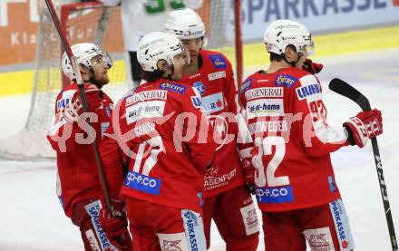 EBEL. Eishockey Bundesliga. KAC gegen	HK SZ Olimpija. Torjubel Manuel Ganahl, Thomas Hundertpfund, Clemens Unterweger, Johannes Bischofberger (KAC). Klagenfurt, am 17.12.2021.
Foto: Kuess
www.qspictures.net

---
pressefotos, pressefotografie, kuess, qs, qspictures, sport, bild, bilder, bilddatenbank