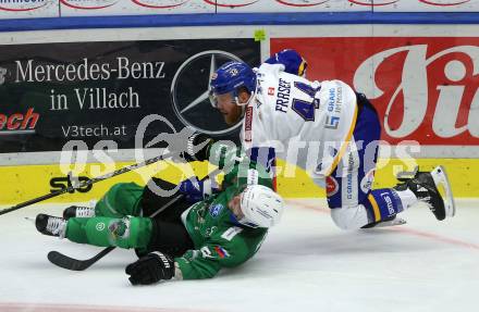 EBEL. Eishockey Bundesliga. VSV gegen HK SZ Olimpija.  Jamie Fraser,  (VSV),  Mitja Robar (Olimpija). Villach, am 19.12.2021.
Foto: Kuess
www.qspictures.net
---
pressefotos, pressefotografie, kuess, qs, qspictures, sport, bild, bilder, bilddatenbank