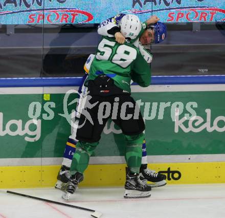 EBEL. Eishockey Bundesliga. VSV gegen HK SZ Olimpija.  Stefan Bacher,  (VSV), Sebastien Piche  (Olimpija). Villach, am 19.12.2021.
Foto: Kuess
www.qspictures.net
---
pressefotos, pressefotografie, kuess, qs, qspictures, sport, bild, bilder, bilddatenbank