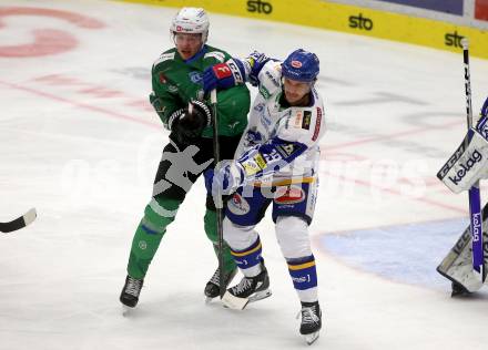 EBEL. Eishockey Bundesliga. VSV gegen HK SZ Olimpija. Stefan Bacher,   (VSV), Aljosa Crnovic  (Olimpija). Villach, am 19.12.2021.
Foto: Kuess
www.qspictures.net
---
pressefotos, pressefotografie, kuess, qs, qspictures, sport, bild, bilder, bilddatenbank