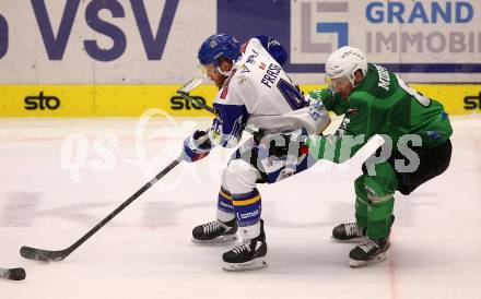 EBEL. Eishockey Bundesliga. VSV gegen HK SZ Olimpija.  Jamie Fraser,  (VSV), Daniel Wade Murphy  (Olimpija). Villach, am 19.12.2021.
Foto: Kuess
www.qspictures.net
---
pressefotos, pressefotografie, kuess, qs, qspictures, sport, bild, bilder, bilddatenbank