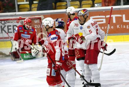 EBEL. Eishockey Bundesliga. KAC gegen	EC Red Bull Salzburg. Torjubel Raffl Thomas, Pallestrang Alexander, Nissner Benjamin, (Salzburg). Klagenfurt, am 21.12.2021.
Foto: Kuess
www.qspictures.net

---
pressefotos, pressefotografie, kuess, qs, qspictures, sport, bild, bilder, bilddatenbank