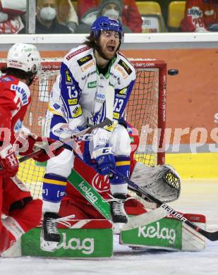 EBEL. Eishockey Bundesliga. KAC gegen	VSV. Sebastian Dahm, (KAC),   Chris Collins  (VSV). Klagenfurt, am 26.12.2021.
Foto: Kuess
www.qspictures.net

---
pressefotos, pressefotografie, kuess, qs, qspictures, sport, bild, bilder, bilddatenbank