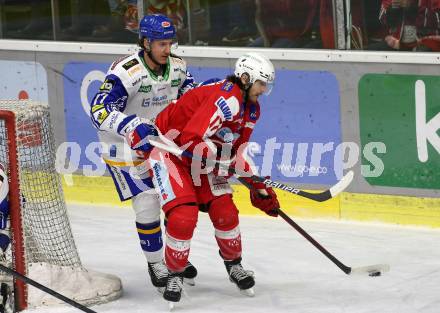 EBEL. Eishockey Bundesliga. KAC gegen	VSV. Manuel Ganahl, (KAC),   Philipp Lindner  (VSV). Klagenfurt, am 26.12.2021.
Foto: Kuess
www.qspictures.net

---
pressefotos, pressefotografie, kuess, qs, qspictures, sport, bild, bilder, bilddatenbank