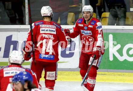 EBEL. Eishockey Bundesliga. KAC gegen	VSV. Torjubel Paul Postma, Nicholas Erik Petersen (KAC). Klagenfurt, am 26.12.2021.
Foto: Kuess
www.qspictures.net

---
pressefotos, pressefotografie, kuess, qs, qspictures, sport, bild, bilder, bilddatenbank