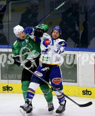 EBEL. Eishockey Bundesliga. VSV gegen HK SZ Olimpija.  Joel Broda,  (VSV),   Kristjan Cepon (Olimpija). Villach, am 28.12.2021.
Foto: Kuess
www.qspictures.net
---
pressefotos, pressefotografie, kuess, qs, qspictures, sport, bild, bilder, bilddatenbank