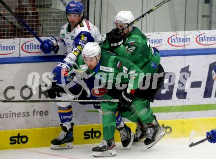 EBEL. Eishockey Bundesliga. VSV gegen HK SZ Olimpija.  Joel Broda, Daniel Wade Murphy,  (VSV), Nik Simsic  (Olimpija). Villach, am 28.12.2021.
Foto: Kuess
www.qspictures.net
---
pressefotos, pressefotografie, kuess, qs, qspictures, sport, bild, bilder, bilddatenbank