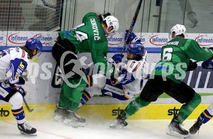 EBEL. Eishockey Bundesliga. VSV gegen HK SZ Olimpija.  Chris Collins,  (VSV),  Aljosa Crnovic (Olimpija). Villach, am 28.12.2021.
Foto: Kuess
www.qspictures.net
---
pressefotos, pressefotografie, kuess, qs, qspictures, sport, bild, bilder, bilddatenbank