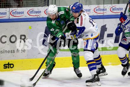 EBEL. Eishockey Bundesliga. VSV gegen HK SZ Olimpija.  Philipp Lindner, (VSV), Daniel Wade Murphy   (Olimpija). Villach, am 28.12.2021.
Foto: Kuess
www.qspictures.net
---
pressefotos, pressefotografie, kuess, qs, qspictures, sport, bild, bilder, bilddatenbank