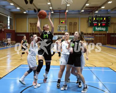 Basketball Damen Superliga 2021/2022. Grunddurchgang 9. Runde.  KOS Celovec Damen gegen  Basket Flames.  Elma Muharemovic, Sara Feratovic (KOS), Lena Mersch, Lara Brunner  (Basket Flames). Klagenfurt, am 22.1.2022.
Foto: Kuess
www.qspictures.net
---
pressefotos, pressefotografie, kuess, qs, qspictures, sport, bild, bilder, bilddatenbank