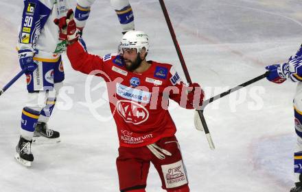 EBEL. Eishockey Bundesliga. KAC gegen	VSV. Torjubel Steven Strong (KAC). Klagenfurt, am 25.1.2022.
Foto: Kuess
www.qspictures.net

---
pressefotos, pressefotografie, kuess, qs, qspictures, sport, bild, bilder, bilddatenbank