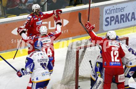 EBEL. Eishockey Bundesliga. KAC gegen	VSV. Torjubel Niklas Andre Wuerschl, Paul Postma, David Maier (KAC). Klagenfurt, am 25.1.2022.
Foto: Kuess
www.qspictures.net

---
pressefotos, pressefotografie, kuess, qs, qspictures, sport, bild, bilder, bilddatenbank