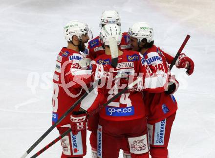 EBEL. Eishockey Bundesliga. KAC gegen	VSV. Torjubel Martin Schumnig, Niklas Andre Wuerschl, Steven Strong, Samuel Witting, David Maier (KAC). Klagenfurt, am 25.1.2022.
Foto: Kuess
www.qspictures.net

---
pressefotos, pressefotografie, kuess, qs, qspictures, sport, bild, bilder, bilddatenbank