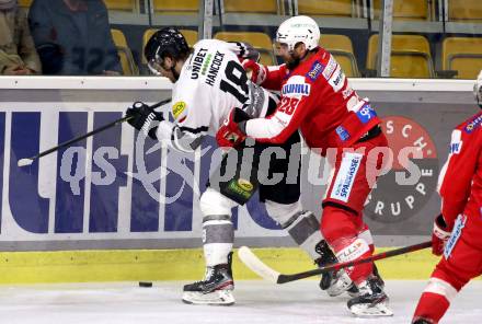 EBEL. Eishockey Bundesliga. KAC gegen	Dornbirn Bulldogs. Martin Schumnig (KAC), Kevin Hancock (Dornbirn Bulldogs). Klagenfurt, am 28.1.2022.
Foto: Kuess
www.qspictures.net

---
pressefotos, pressefotografie, kuess, qs, qspictures, sport, bild, bilder, bilddatenbank