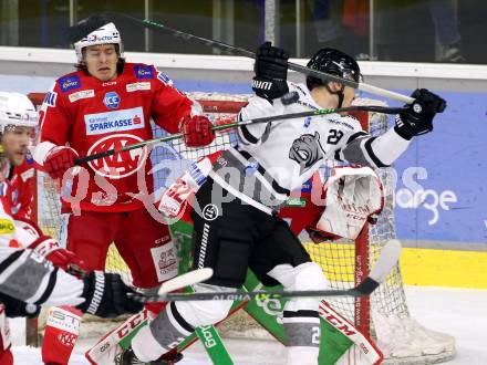 EBEL. Eishockey Bundesliga. KAC gegen	Dornbirn Bulldogs. Nikolaus Kraus (KAC), Marlon Tschofen (Dornbirn Bulldogs). Klagenfurt, am 28.1.2022.
Foto: Kuess
www.qspictures.net

---
pressefotos, pressefotografie, kuess, qs, qspictures, sport, bild, bilder, bilddatenbank