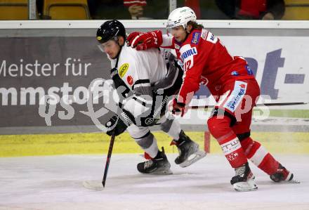 EBEL. Eishockey Bundesliga. KAC gegen	Dornbirn Bulldogs. David Maier (KAC), Moritz Matzka (Dornbirn Bulldogs). Klagenfurt, am 28.1.2022.
Foto: Kuess
www.qspictures.net

---
pressefotos, pressefotografie, kuess, qs, qspictures, sport, bild, bilder, bilddatenbank