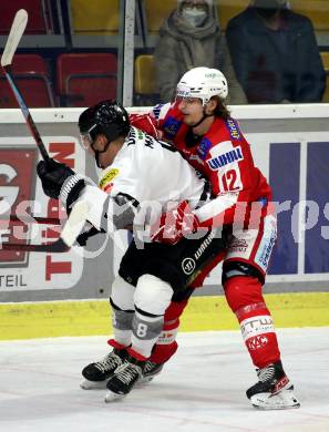 EBEL. Eishockey Bundesliga. KAC gegen	Dornbirn Bulldogs. David Maier (KAC), Moritz Matzka (Dornbirn Bulldogs). Klagenfurt, am 28.1.2022.
Foto: Kuess
www.qspictures.net

---
pressefotos, pressefotografie, kuess, qs, qspictures, sport, bild, bilder, bilddatenbank