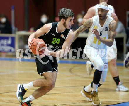 Basketball Zweite Liga 2021/2022. Grunddurchgang 14. Runde.  Woerthersee Piraten gegen Basket Flames. Leonardo Lovrin  (Basket Flames). Klagenfurt, am 29.1.2022. 
Foto: Kuess
www.qspictures.net

---
pressefotos, pressefotografie, kuess, qs, qspictures, sport, bild, bilder, bilddatenbank