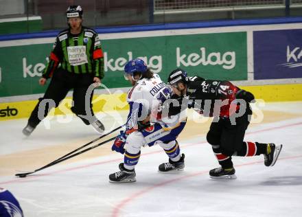 EBEL. Eishockey Bundesliga. VSV gegen Tesla Orli Znojmo. Chris Collins,  (VSV),  Ulf Alexander Younan (Znojmo). Villach, am 2.2.2022.
Foto: Kuess
www.qspictures.net
---
pressefotos, pressefotografie, kuess, qs, qspictures, sport, bild, bilder, bilddatenbank