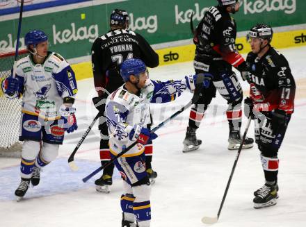 EBEL. Eishockey Bundesliga. VSV gegen Tesla Orli Znojmo.  Torjubel John Hughes, Marco Richter (VSV). Villach, am 2.2.2022.
Foto: Kuess
www.qspictures.net
---
pressefotos, pressefotografie, kuess, qs, qspictures, sport, bild, bilder, bilddatenbank