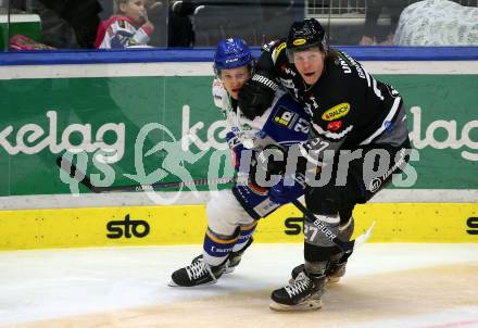 EBEL. Eishockey Bundesliga. VSV gegen Dornbirn Bulldogs.  Marco Richter,  (VSV), Ari Groendahl  (Dornbirn). Villach, am 5.2.2022.
Foto: Kuess
www.qspictures.net
---
pressefotos, pressefotografie, kuess, qs, qspictures, sport, bild, bilder, bilddatenbank