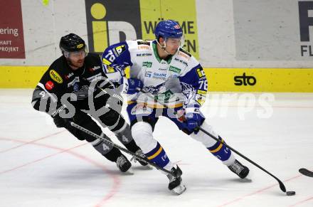 EBEL. Eishockey Bundesliga. VSV gegen Dornbirn Bulldogs.  Felix Maxa,  (VSV),  Teemu Petteri Suhonen (Dornbirn). Villach, am 5.2.2022.
Foto: Kuess
www.qspictures.net
---
pressefotos, pressefotografie, kuess, qs, qspictures, sport, bild, bilder, bilddatenbank