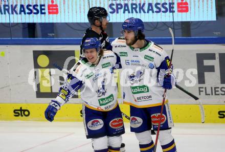 EBEL. Eishockey Bundesliga. VSV gegen Dornbirn Bulldogs. Torjubel Benjamin Lanzinger, Maximilian Rebernig, (VSV). Villach, am 5.2.2022.
Foto: Kuess
www.qspictures.net
---
pressefotos, pressefotografie, kuess, qs, qspictures, sport, bild, bilder, bilddatenbank