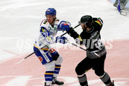 EBEL. Eishockey Bundesliga. VSV gegen Dornbirn Bulldogs.  Philipp Lindner,  (VSV), Kevin Hancock  (Dornbirn). Villach, am 5.2.2022.
Foto: Kuess
www.qspictures.net
---
pressefotos, pressefotografie, kuess, qs, qspictures, sport, bild, bilder, bilddatenbank