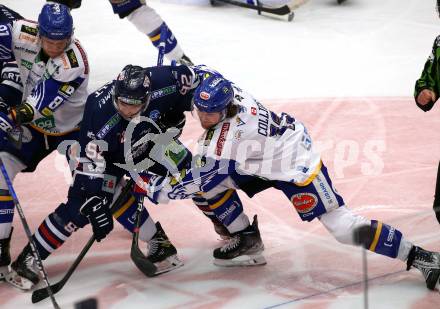 EBEL. Eishockey Bundesliga. VSV gegen Hydro Fehervar AV 19. Chris Collins,  (VSV),  Anze Kuralt  (Fehervar). Villach, am 6.2.2022.
Foto: Kuess
www.qspictures.net
---
pressefotos, pressefotografie, kuess, qs, qspictures, sport, bild, bilder, bilddatenbank