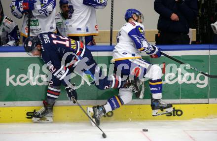 EBEL. Eishockey Bundesliga. VSV gegen Hydro Fehervar AV 19.  Brett Flemming,  (VSV), Braeden Shaw  (Fehervar). Villach, am 6.2.2022.
Foto: Kuess
www.qspictures.net
---
pressefotos, pressefotografie, kuess, qs, qspictures, sport, bild, bilder, bilddatenbank