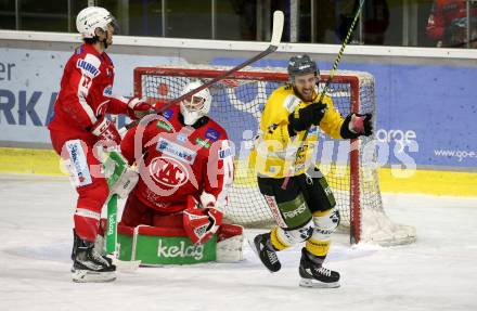 EBEL. Eishockey Bundesliga. KAC gegen	HC Pustertal Woelfe. Torjubel Anthony Bardaro   (Pustertal). Klagenfurt, am 13.2.2022.
Foto: Kuess
www.qspictures.net

---
pressefotos, pressefotografie, kuess, qs, qspictures, sport, bild, bilder, bilddatenbank