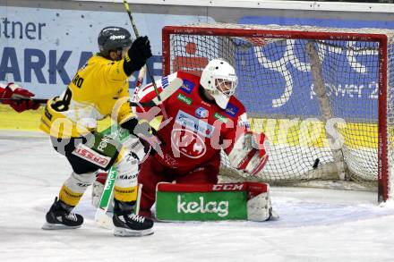 EBEL. Eishockey Bundesliga. KAC gegen	HC Pustertal Woelfe. Val Usnik,  (KAC),  Anthony Bardaro (Pustertal). Klagenfurt, am 13.2.2022.
Foto: Kuess
www.qspictures.net

---
pressefotos, pressefotografie, kuess, qs, qspictures, sport, bild, bilder, bilddatenbank