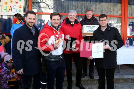 Schi Ski Alpin. Empfang Matthias Mayer.  Matthias Mayer, Landeshauptmann Peter Kaiser, Arno Arthofer, Martin Gruber.   Afritz, 12.2.2022.
Foto: Kuess
www.qspictures.net

---
pressefotos, pressefotografie, kuess, qs, qspictures, sport, bild, bilder, bilddatenbank