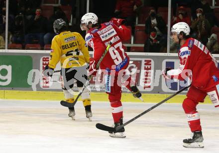 EBEL. Eishockey Bundesliga. KAC gegen	HC Pustertal Woelfe. Torjubel Fabian Hochegger (KAC). Klagenfurt, am 13.2.2022.
Foto: Kuess
www.qspictures.net

---
pressefotos, pressefotografie, kuess, qs, qspictures, sport, bild, bilder, bilddatenbank