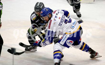 EBEL. Eishockey Bundesliga. VSV gegen HC Pustertal Woelfe. Rick SAchofield,   (VSV), Dante Hannoun  (Pustertal). Villach, am 16.2.2022.
Foto: Kuess
www.qspictures.net
---
pressefotos, pressefotografie, kuess, qs, qspictures, sport, bild, bilder, bilddatenbank