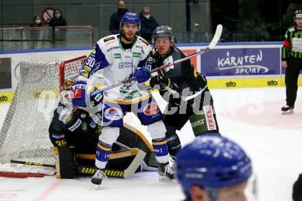 EBEL. Eishockey Bundesliga. VSV gegen HC Pustertal Woelfe.  Alexander Rauchenwald,  (VSV), Shane Robert Hanna  (Pustertal). Villach, am 16.2.2022.
Foto: Kuess
www.qspictures.net
---
pressefotos, pressefotografie, kuess, qs, qspictures, sport, bild, bilder, bilddatenbank