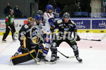 EBEL. Eishockey Bundesliga. VSV gegen HC Pustertal Woelfe. Alexander Rauchenwald, Marco Richter,  (VSV), Shane Robert Hanna, Reece Kenneth Willcox, Tomas Joshua Sholl   (Pustertal). Villach, am 16.2.2022.
Foto: Kuess
www.qspictures.net
---
pressefotos, pressefotografie, kuess, qs, qspictures, sport, bild, bilder, bilddatenbank