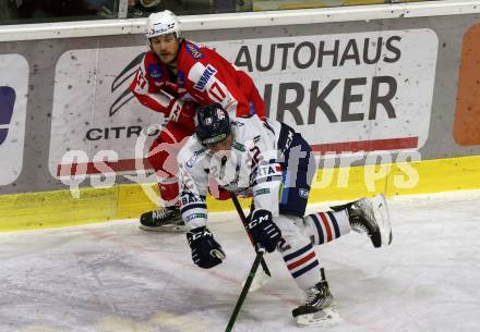 EBEL. Eishockey Bundesliga. KAC gegen	Hydro Fehervar AV 19. Manuel Ganahl, (KAC),  Anze Kuralt  (Fehervar). Klagenfurt, am 18.2.2022.
Foto: Kuess
www.qspictures.net

---
pressefotos, pressefotografie, kuess, qs, qspictures, sport, bild, bilder, bilddatenbank