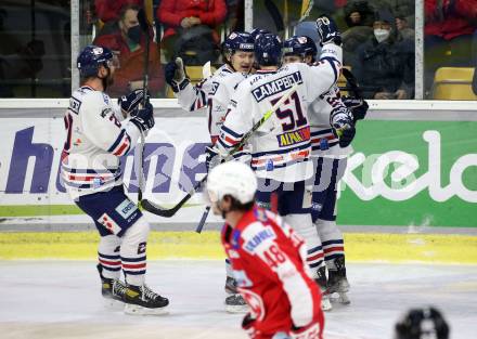 EBEL. Eishockey Bundesliga. KAC gegen	Hydro Fehervar AV 19. Torjubel    (Fehervar). Klagenfurt, am 18.2.2022.
Foto: Kuess
www.qspictures.net

---
pressefotos, pressefotografie, kuess, qs, qspictures, sport, bild, bilder, bilddatenbank