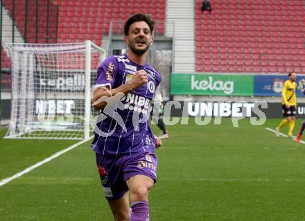 Fussball Bundesliga. SK Austria Klagenfurt gegen Cashpoint SCR Altach.  Torjubel Darijo Pecirep (Klagenfurt). Klagenfurt, am 20.2.2022.
Foto: Kuess
www.qspictures.net
---
pressefotos, pressefotografie, kuess, qs, qspictures, sport, bild, bilder, bilddatenbank