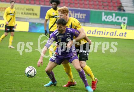 Fussball Bundesliga. SK Austria Klagenfurt gegen Cashpoint SCR Altach. Darijo Pecirep (Klagenfurt), David Bumberger (Altach). Klagenfurt, am 20.2.2022.
Foto: Kuess
www.qspictures.net
---
pressefotos, pressefotografie, kuess, qs, qspictures, sport, bild, bilder, bilddatenbank