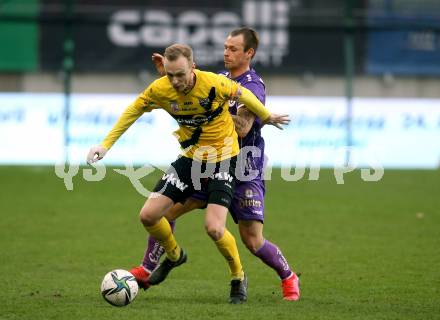 Fussball Bundesliga. SK Austria Klagenfurt gegen Cashpoint SCR Altach. Rajko Rep (Klagenfurt), Stefan Haudum (Altach). Klagenfurt, am 20.2.2022.
Foto: Kuess
www.qspictures.net
---
pressefotos, pressefotografie, kuess, qs, qspictures, sport, bild, bilder, bilddatenbank