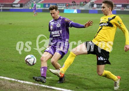 Fussball Bundesliga. SK Austria Klagenfurt gegen Cashpoint SCR Altach. Till Schumacher (Klagenfurt), Gianluca Gaudino (Altach). Klagenfurt, am 20.2.2022.
Foto: Kuess
www.qspictures.net
---
pressefotos, pressefotografie, kuess, qs, qspictures, sport, bild, bilder, bilddatenbank