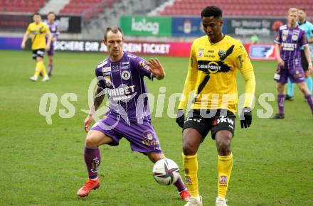 Fussball Bundesliga. SK Austria Klagenfurt gegen Cashpoint SCR Altach. Rajko Rep (Klagenfurt), Bakary Nimaga (Altach). Klagenfurt, am 20.2.2022.
Foto: Kuess
www.qspictures.net
---
pressefotos, pressefotografie, kuess, qs, qspictures, sport, bild, bilder, bilddatenbank