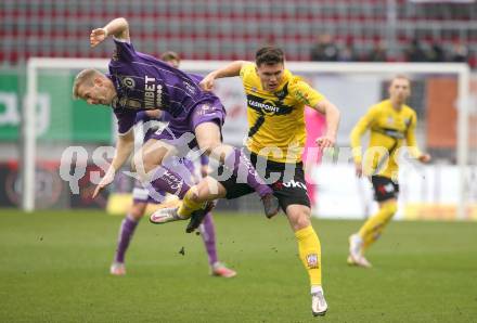 Fussball Bundesliga. SK Austria Klagenfurt gegen Cashpoint SCR Altach. Christopher Cvetko (Klagenfurt), Dominik Reiter (Altach). Klagenfurt, am 20.2.2022.
Foto: Kuess
www.qspictures.net
---
pressefotos, pressefotografie, kuess, qs, qspictures, sport, bild, bilder, bilddatenbank