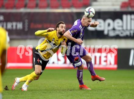 Fussball Bundesliga. SK Austria Klagenfurt gegen Cashpoint SCR Altach. Nicolas Wimmer (Klagenfurt), Atdhe Nuhiu (Altach). Klagenfurt, am 20.2.2022.
Foto: Kuess
www.qspictures.net
---
pressefotos, pressefotografie, kuess, qs, qspictures, sport, bild, bilder, bilddatenbank