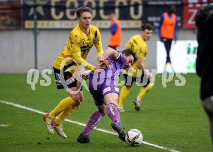 Fussball Bundesliga. SK Austria Klagenfurt gegen Cashpoint SCR Altach. Kosmas Gkezos (Klagenfurt), Gianluca Gaudino (Altach). Klagenfurt, am 20.2.2022.
Foto: Kuess
www.qspictures.net
---
pressefotos, pressefotografie, kuess, qs, qspictures, sport, bild, bilder, bilddatenbank